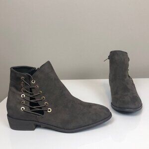 Liliana Taupe Faux Suede Cord Lace Ankle Boots Sz 8.5 Cottagecore Renaissance